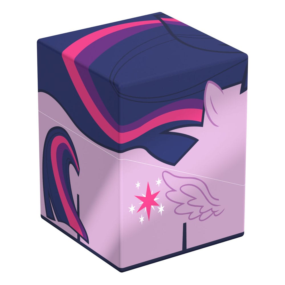 A light purple and dark blue Ultimate Guard Squaroe deck box featuring My Little Pony&#39;s Twilight Sparkle with her flowing mane, star cutie mark, and wings