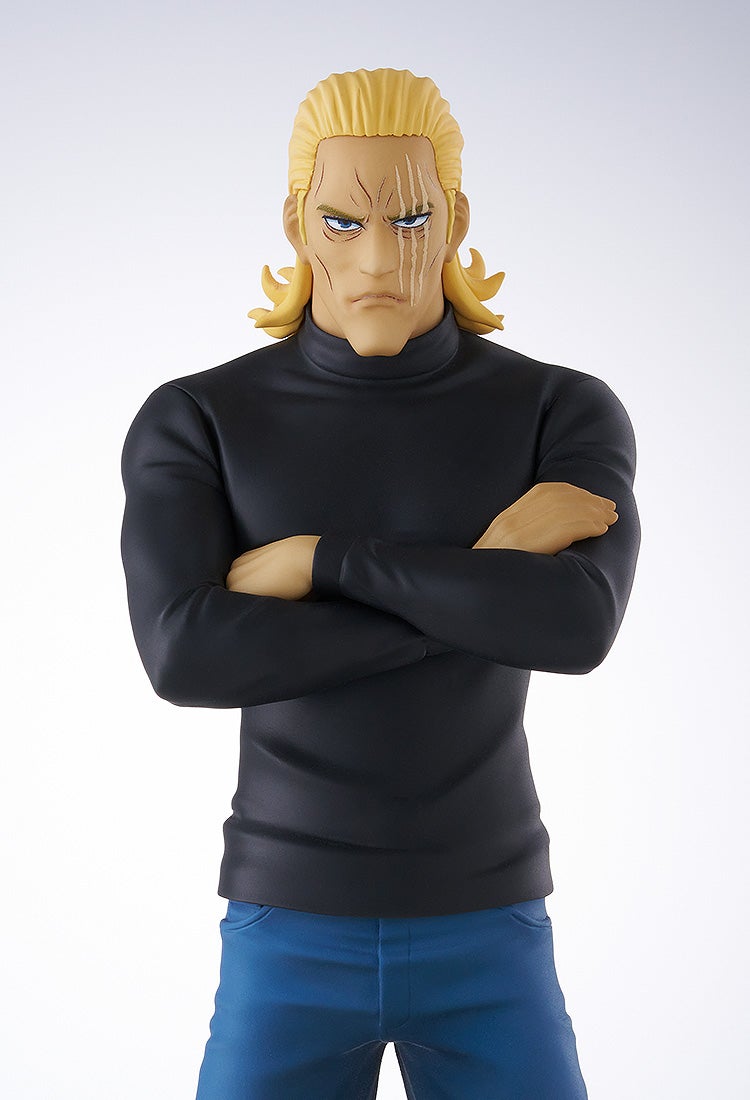 One Punch Man POP UP PARADE King figure in black turtleneck and blue jeans with crossed arms