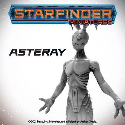 A gray Starfinder Asteray miniature, a gaunt alien with large eyes and small head antennae