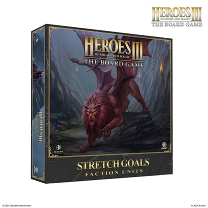 The Heroes of Might and Magic III The Board Game Stretch Goals Faction Units box displays a red winged lion-like beast with glowing eyes