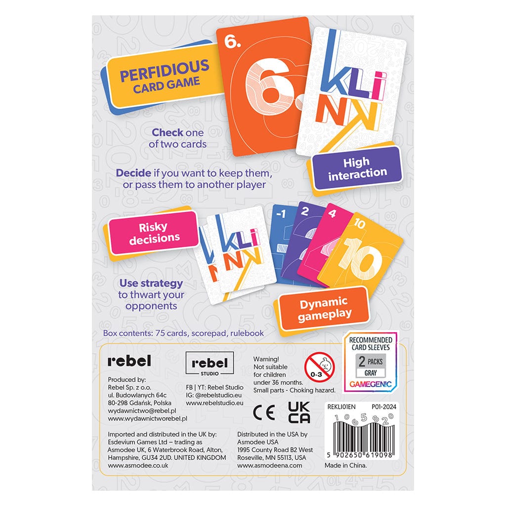 Rebel: Klink Card Game box back view with details and barcode