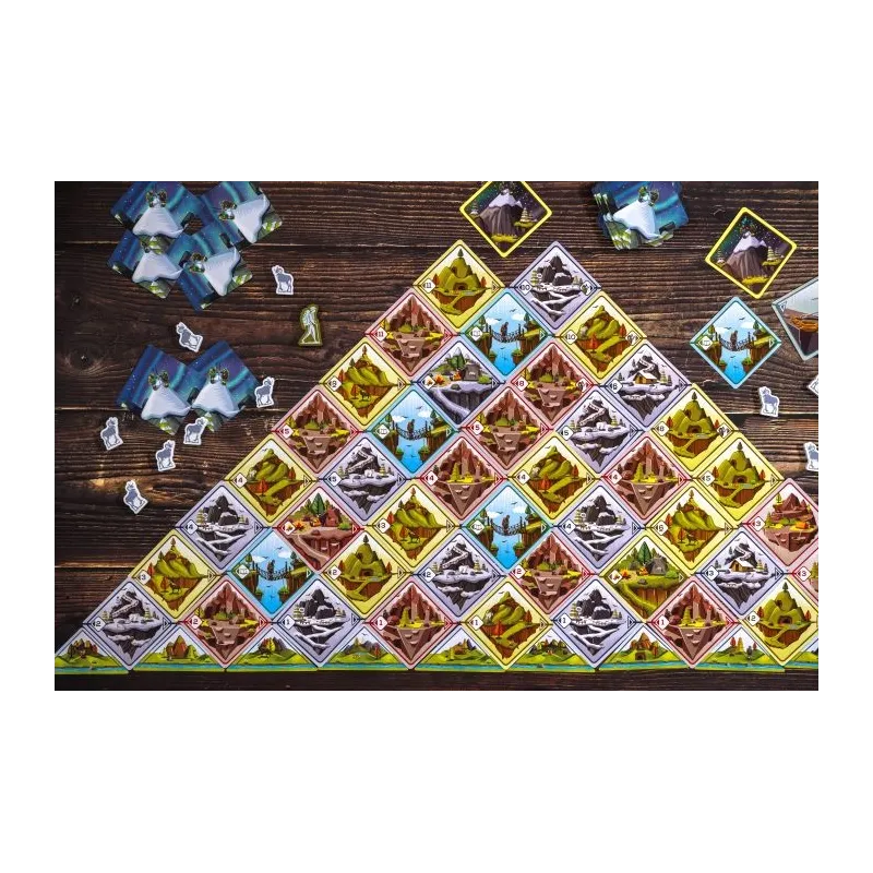 Cards laid out in pyramid formation as part of game progression