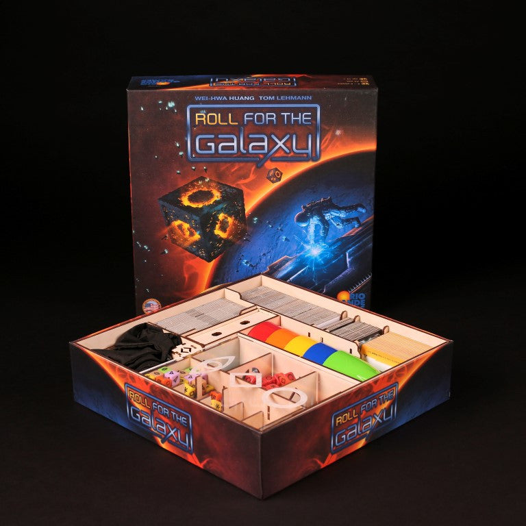 Laserox Inserts for Roll for the Galaxy, displaying wooden game pieces in trays