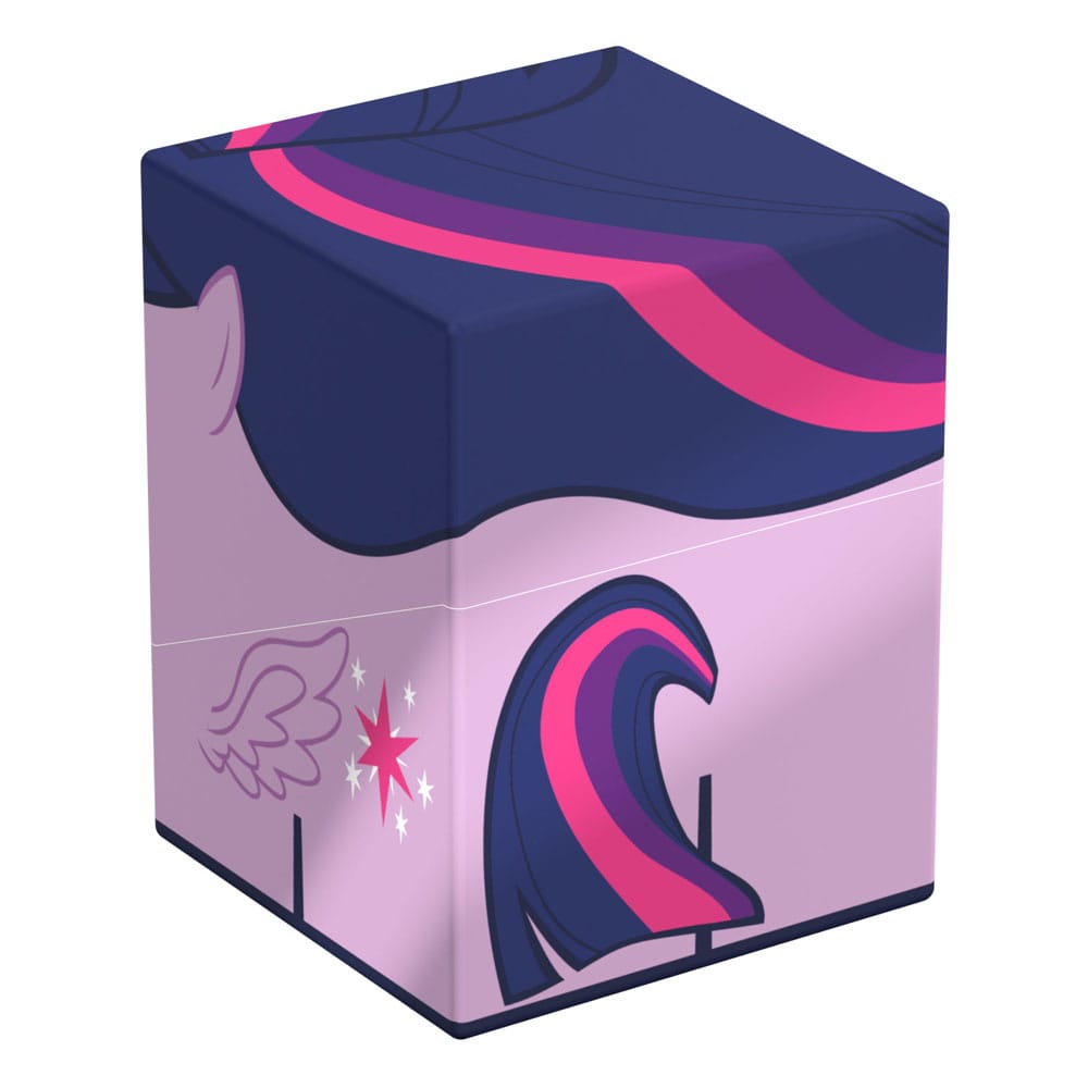 An Ultimate Guard Squaroe storage box featuring My Little Pony&#39;s Twilight Sparkle, with her lavender body, dark blue and pink mane, star cutie mark, wing outline, and tail visible