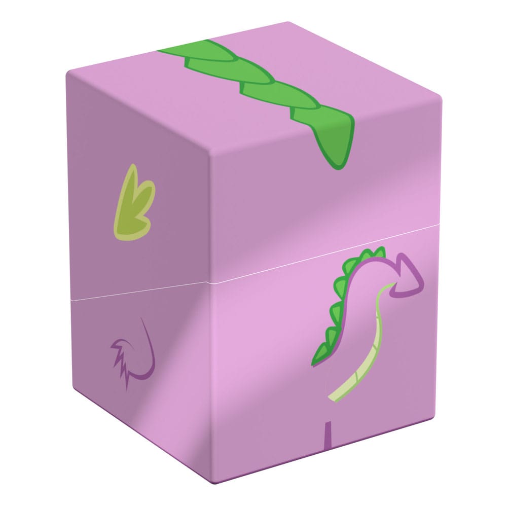 A lavender Ultimate Guard Squaroe storage box featuring green outlines of My Little Pony&#39;s Spike the dragon including his tail and spikes
