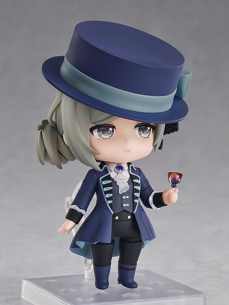 Nendoroid Moriarty the Patriot figure in a dark blue coat and top hat holding a small wine glass