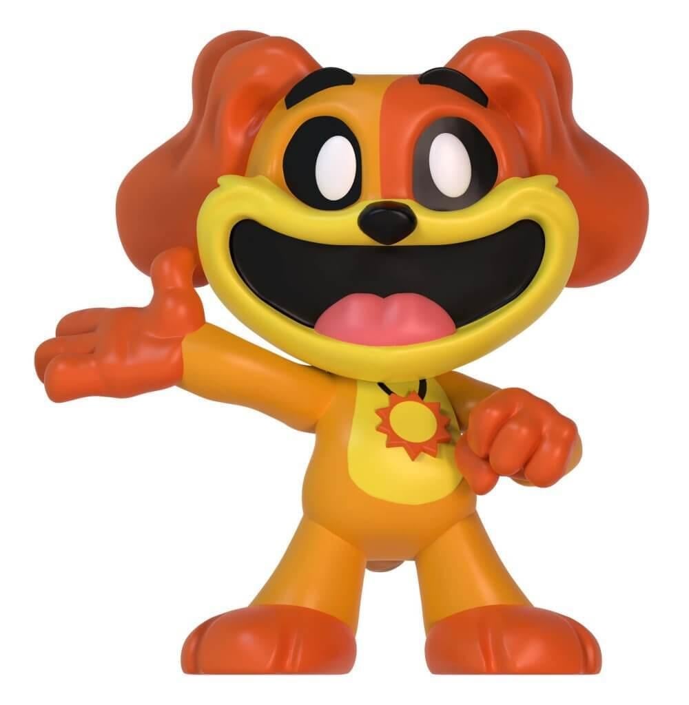 DogDay vinyl figure in orange and yellow, smiling widely with a sun pendant and a raised hand