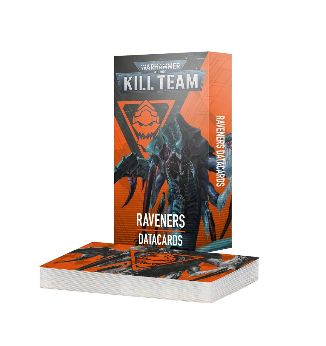 Kill Team Raveners Datacards box and stacked cards with orange and black Tyranid artwork