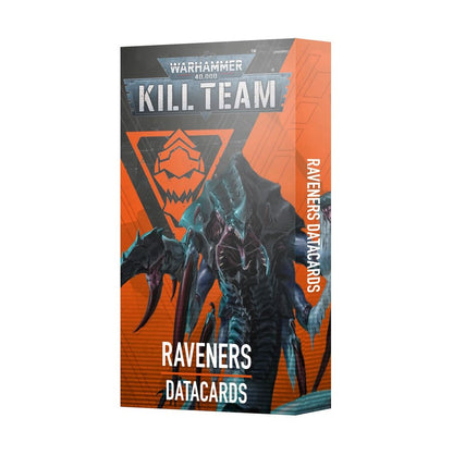 Warhammer 40,000 Kill Team Raveners Datacards box art featuring a dark blue Tyranid creature
