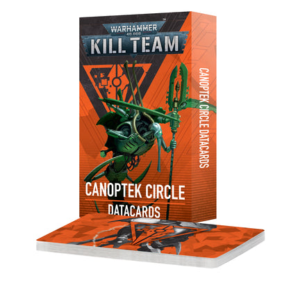 Warhammer 40K Kill Team Canoptek Circle Datacards box, featuring green Necron artwork on an orange background