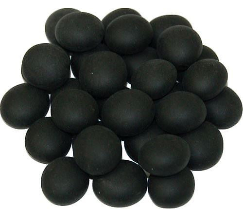 Chessex Opal Frosted Glass Gaming Stones in black, shown in a clear tube