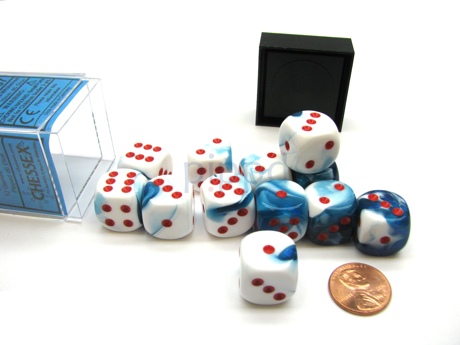 Chessex - Gemini 16mm D6 Dice Block 12-Piece Set - Astral Blue/White/Red - Good Games