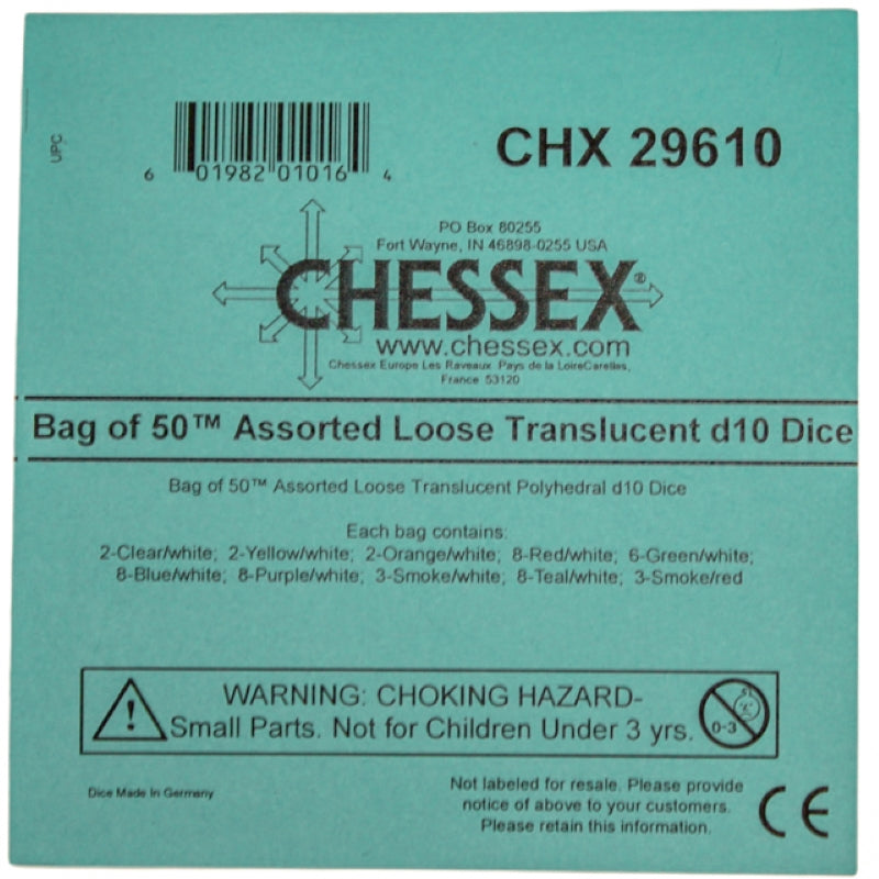 Chessex - Tens 10 Translucent Polyhedral D10 Dice 50-Piece Set - Assorted - Good Games