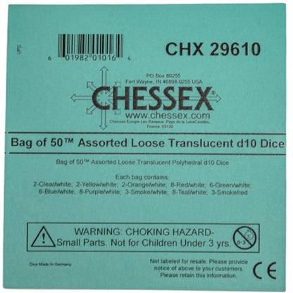 Chessex - Tens 10 Translucent Polyhedral D10 Dice 50-Piece Set - Assorted - Good Games