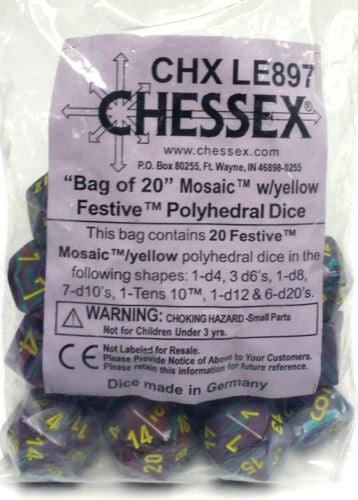 Chessex Festive Bag of 20 Mosaic/Yellow Dice - CHX LE897 - Good Games
