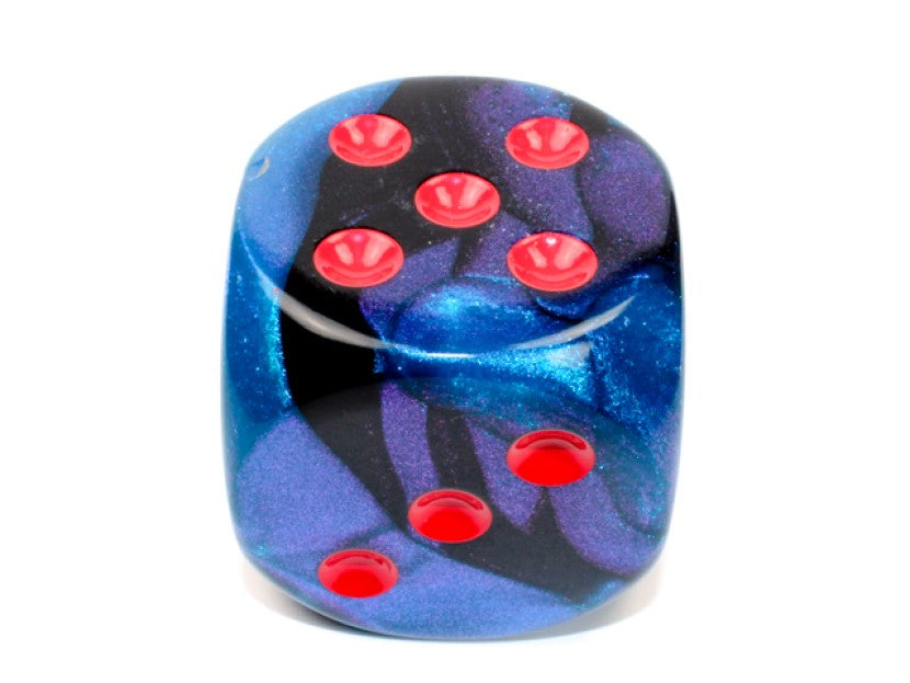 Black Starlight and Red die showing 5 and 3 faces with red pips visible, on a white background