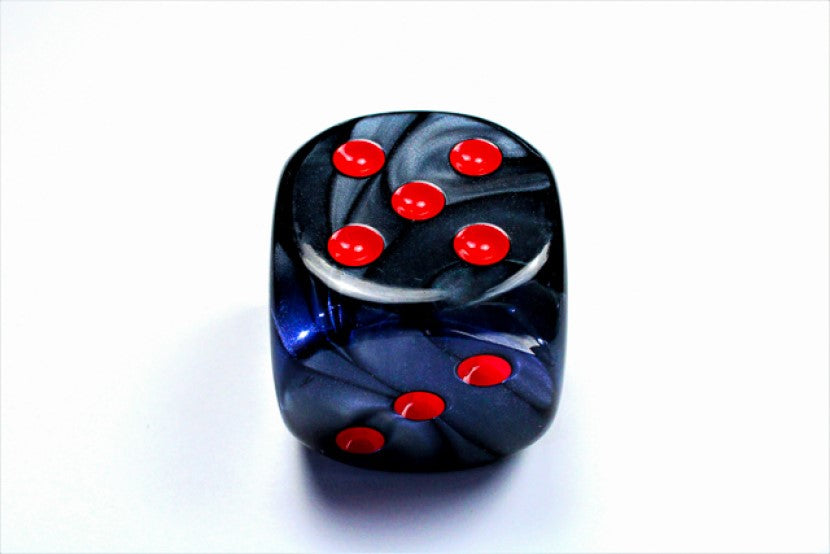 Black and Red die showing 5 and 3 faces with red pips visible, on a white background