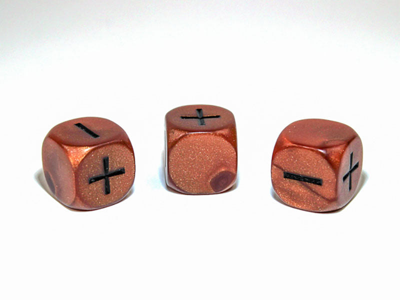 Bronze die showing + and - faces on a white background