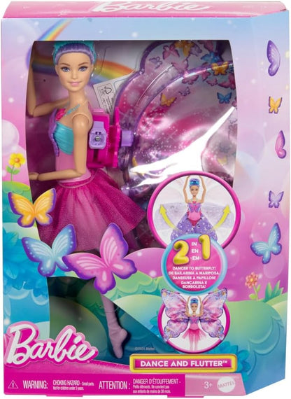 Boxed Barbie doll in pink ballerina costume -  featuring a mechanism that transforms her skirt into large -  glittery butterfly wings
