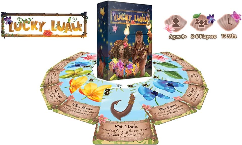Fan of colorful game cards displaying illustrated tropical flowers in various shapes and colors