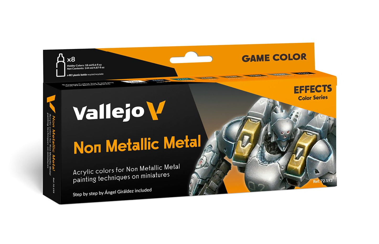 Vallejo Game Color Non Metallic Metal paint set box, featuring a robot miniature painted with the NMM technique