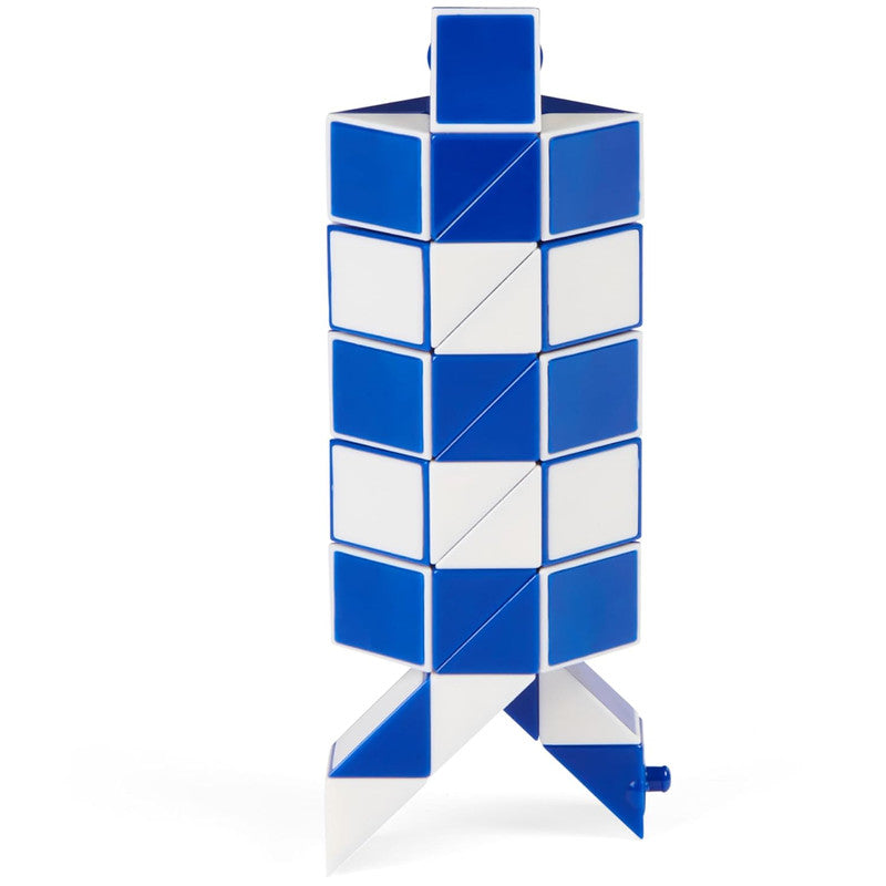 Rubiks Connector Snake 2 Pack Blue and white twisty puzzle toy in a person-like shape