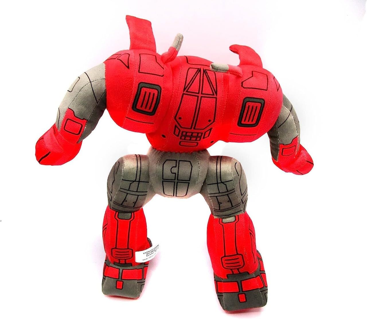 Red and gray plush toy of the BattleMech Archer from Battletech