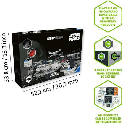 Black GraviTrax Star Wars Death Star box, Includes product details and features