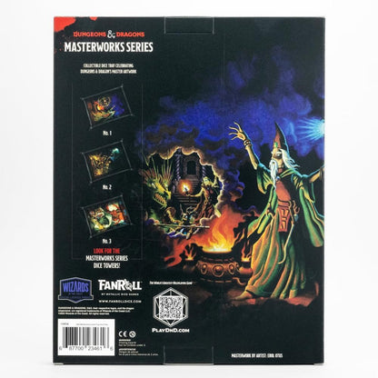 Back of the D&D Masterworks box, featuring classic artwork of a wizard casting a spell near a dragon