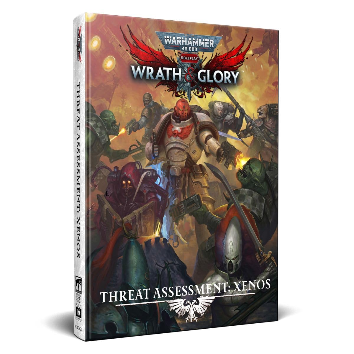 White Space Marine battles Orks, Eldar, and other aliens