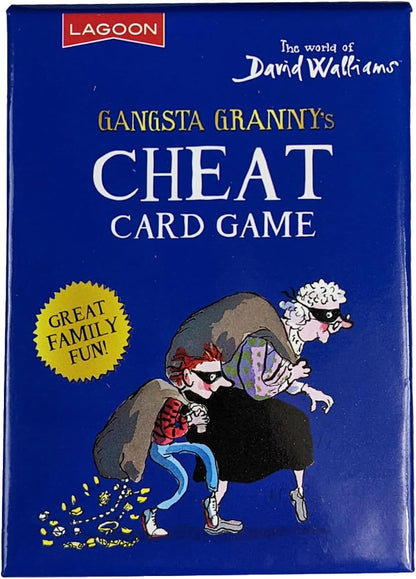 Cover of Gangsta Granny's Cheat Card Game, featuring the Granny and a boy sneaking away with sacks of treasure