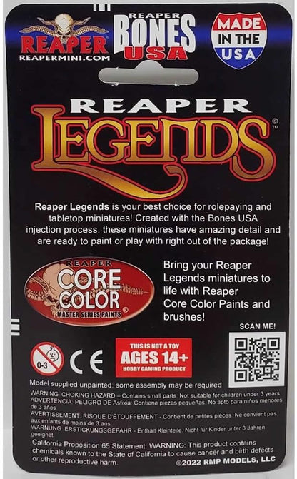 Back of Reaper Legends Bones USA miniatures packaging, showing product description