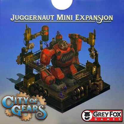 City of Gears Juggernaut Mini Expansion board game box with large red robot artwork