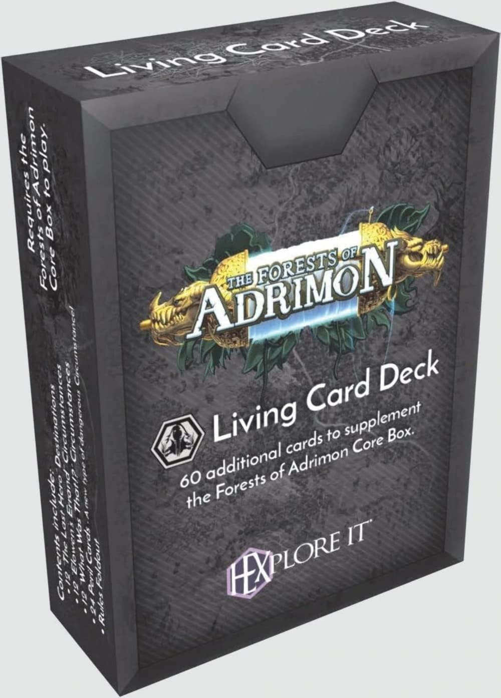 Black &quot;Forests of Adrimon&quot; Living Card Deck game expansion box, requiring the core game.