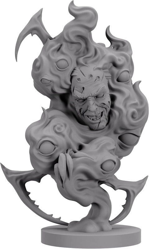 Grey monster figurine: A disfigured face screams from a swirling mass of eyes, tendrils, and sharp blades