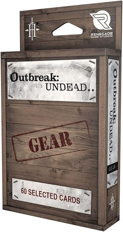 Outbreak Undead Gear 60 Selected Cards expansion set in a distressed wooden box packaging