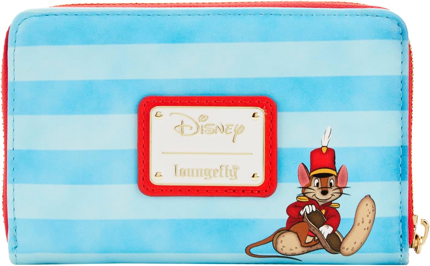 Blue striped wallet with Timothy Q. Mouse (Dumbo) in a red uniform holding a large peanut