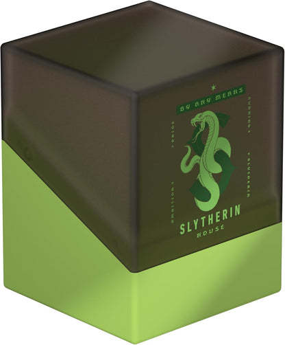 Two-toned cube container, dark green and lime green, with the Slytherin serpent crest and "Slytherin House" text