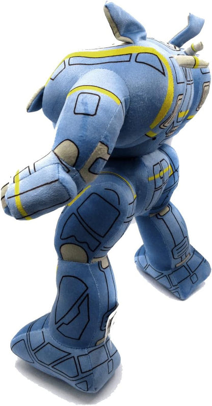 Battletech plush robot with yellow stripes and grey accents