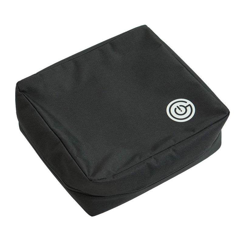Black carrying case with circular logo