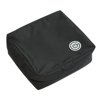 Black carrying case with circular logo