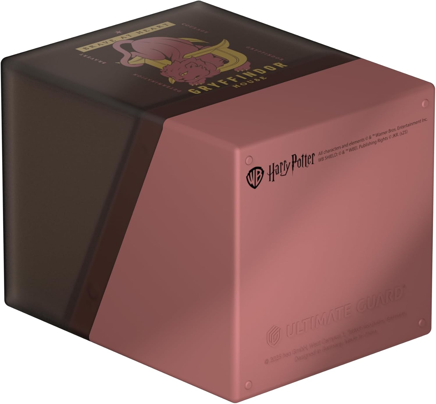 Harry Potter Gryffindor themed storage box. Brown lid features the lion crest; body is reddish-pink