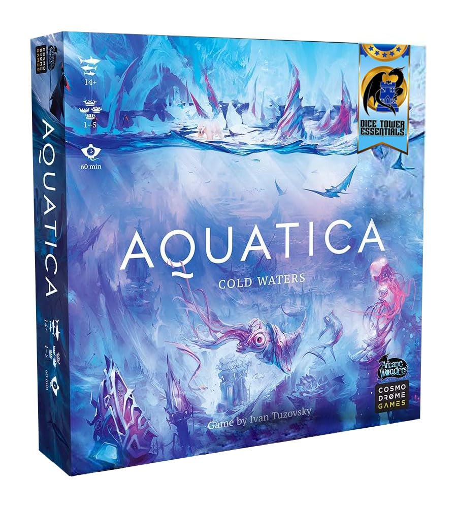 Aquatica Cold Waters board game box Blue cover art depicts an icy ocean surface and underwater marine life