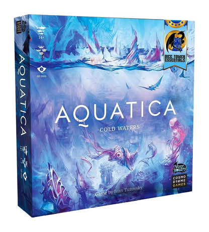 Aquatica Cold Waters board game box Blue cover art depicts an icy ocean surface and underwater marine life