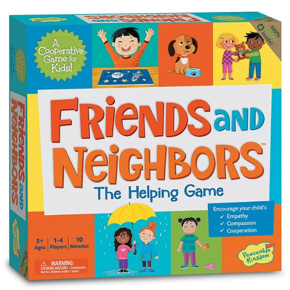 Peaceable Kingdom Friends and Neighbors The Helping Game box showing cartoon children and animals in cheerful scenes