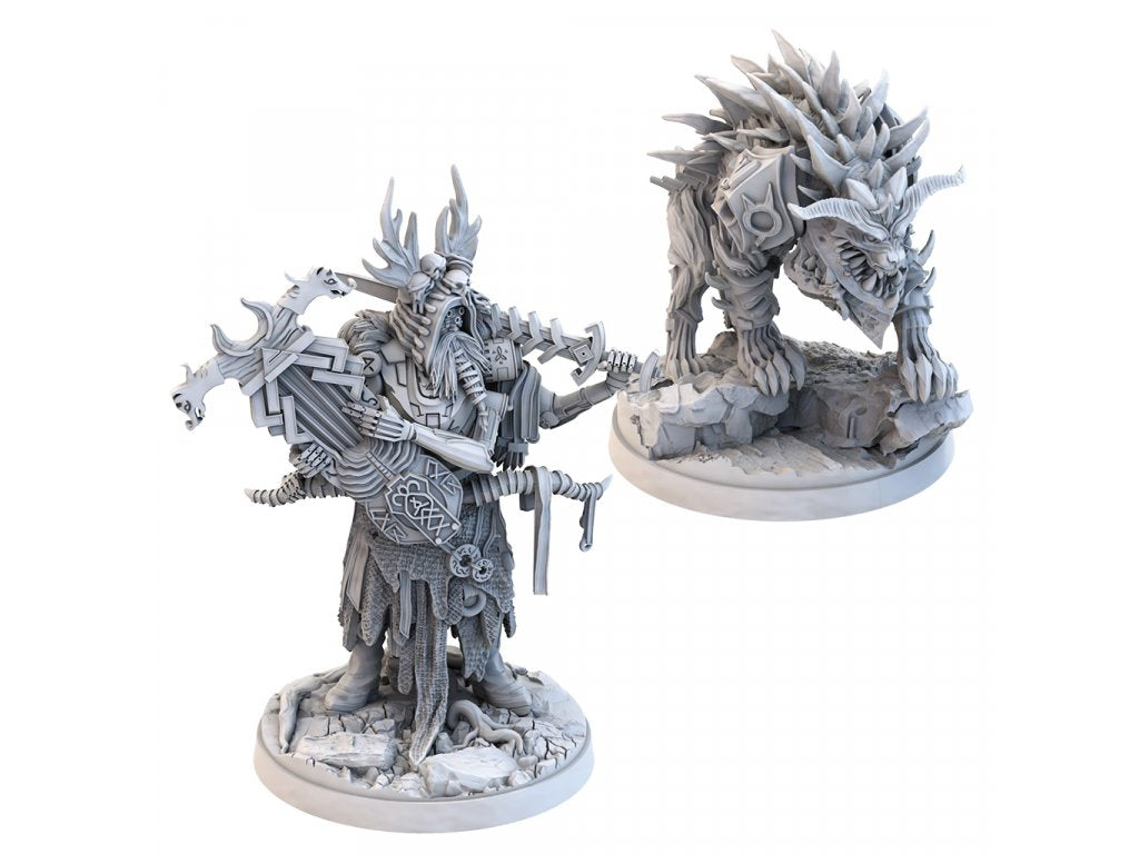 Lords of Ragnarok Monster Variety Pack gray miniature figures dark fantasy warrior and spiky beast on bases