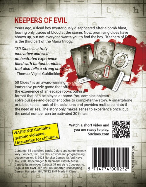 Maria Part 3: 50 Clues Season 2 Keepers of Evil game components including cards and clues for 1-5 players