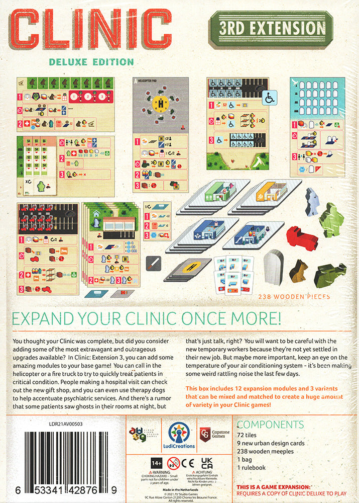 Clinic: Deluxe Edition – 3rd Extension box back view with detail and barcode