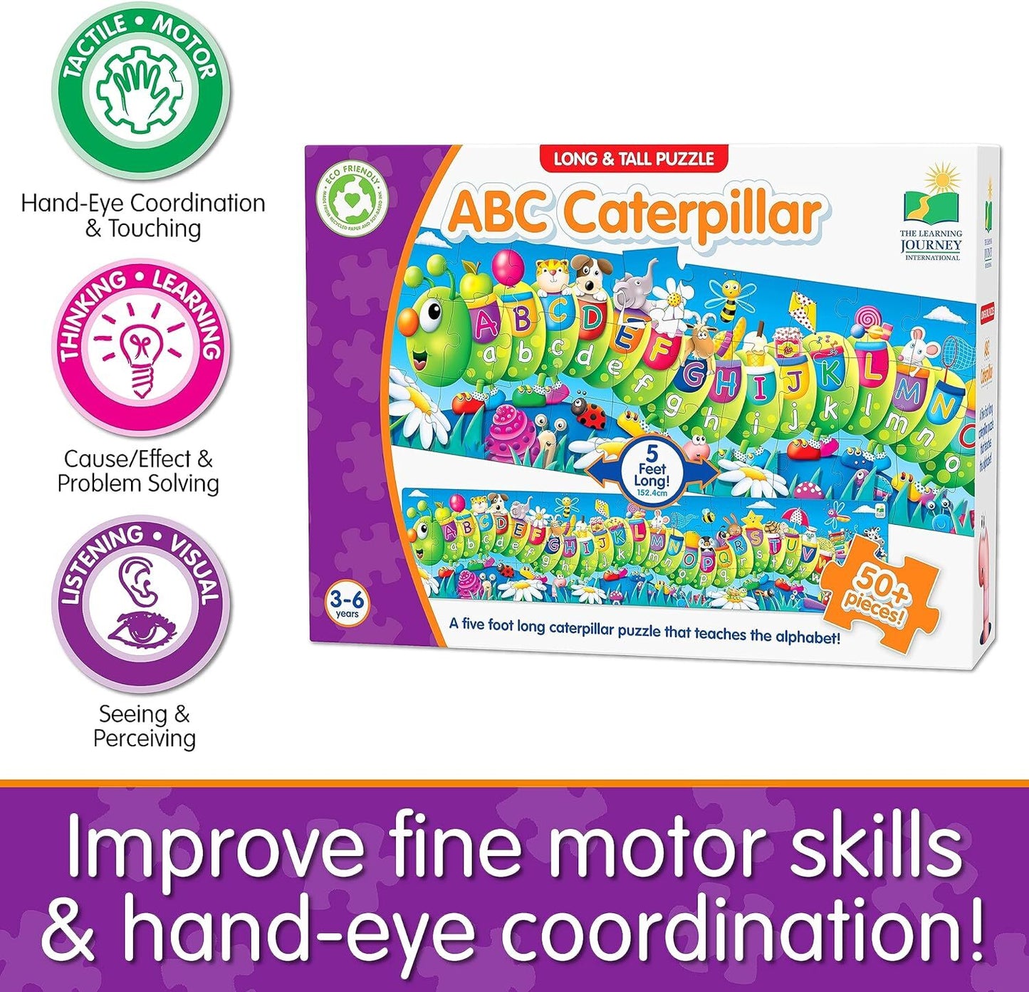 ABC Caterpillar long floor puzzle box teaching the alphabet and fine motor skills