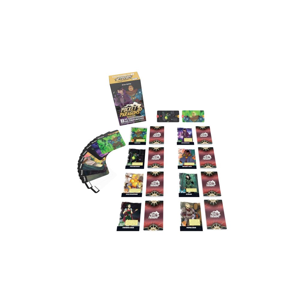 Box cover of Pocket Paragons: Acquisitions Incorporated featuring cartoonish fantasy characters